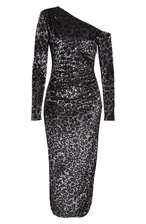 Ramy Brook Anastasia Leopard Spot Velvet Burnout One-shoulder Midi Dress In Black