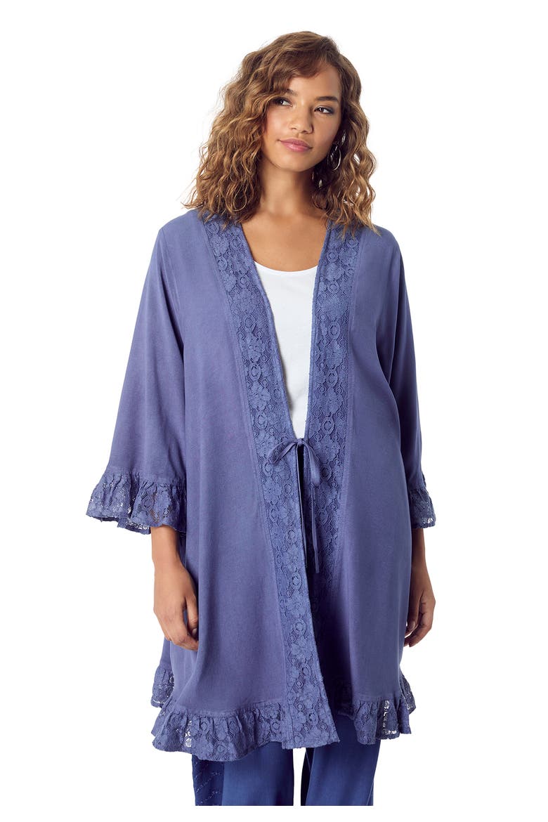 Ruffle Trimmed Acid Wash Wrap, Main, color, DARK BLUE