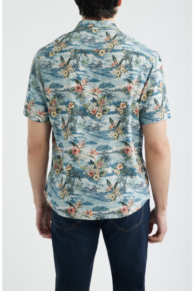 Almanzo Tropical Print Cotton Blend Sport Shirt, Alternate, color, LAGUNA BLUE