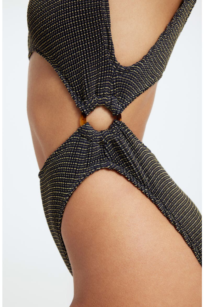 Always Fits Metallic Cutout One-Piece Swimsuit, Alternate, color, BLACK001