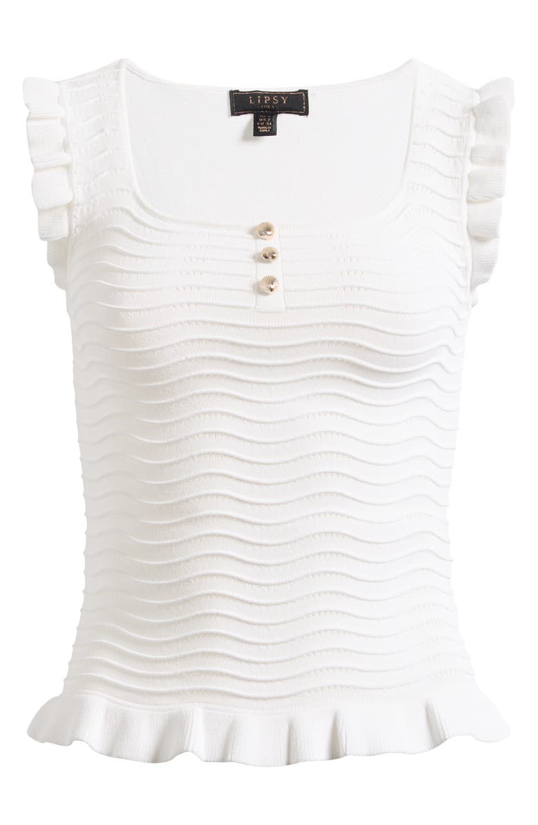 Lipsy Wave Stitch Ruffle Accent Knit Top, Alternate, color, Neutral