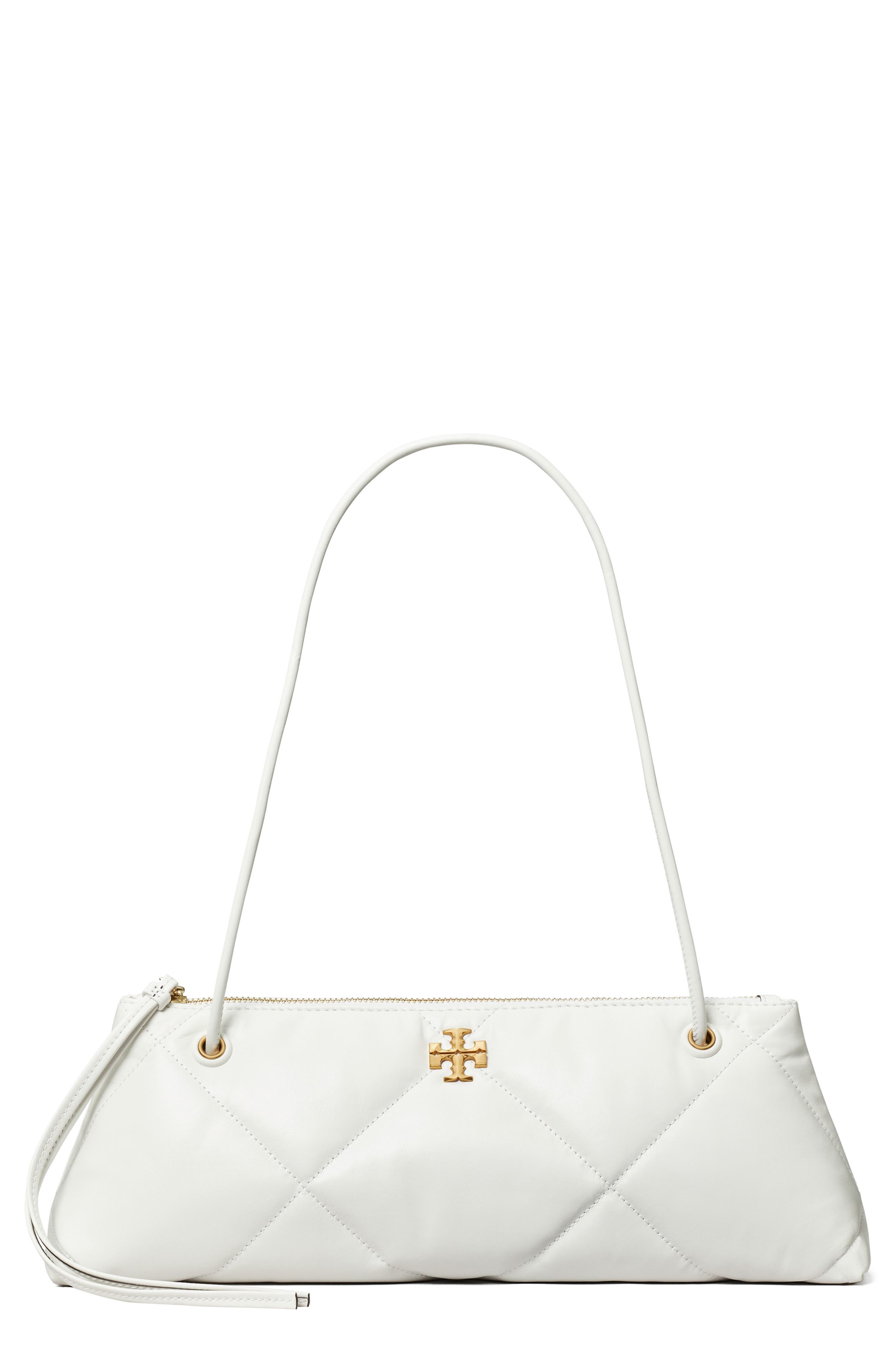 Tory Burch Kira Diamond Quilted East/West Leather Shoulder Bag, Main, color, Blanc
