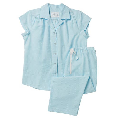 The Cat's Pajamas Poplin Cropped Pajama Set In Blue