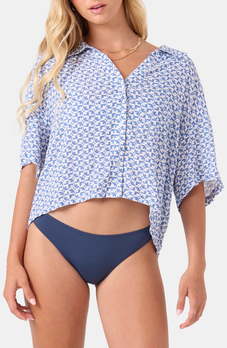 Roxy Hazy Dazy Crop Cover-Up Shirt, Main, color, Blue