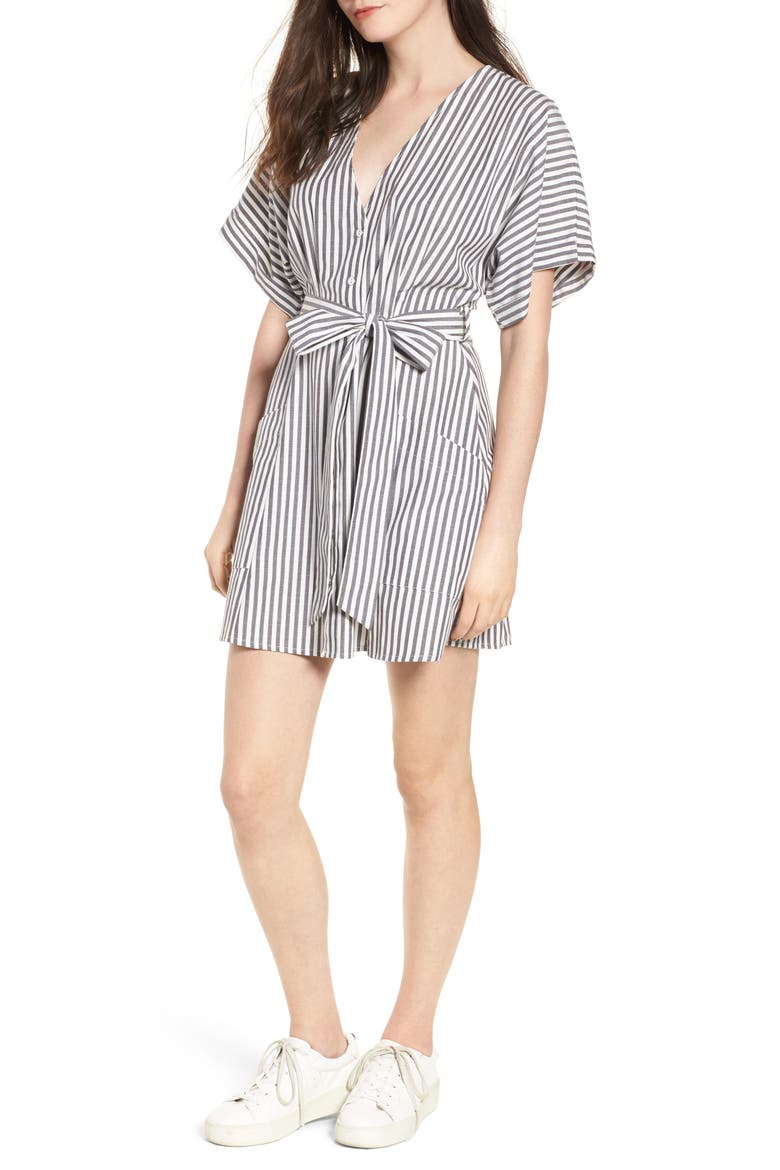 Button Front Dress, Main, color, BLACK JERRY STRIPE