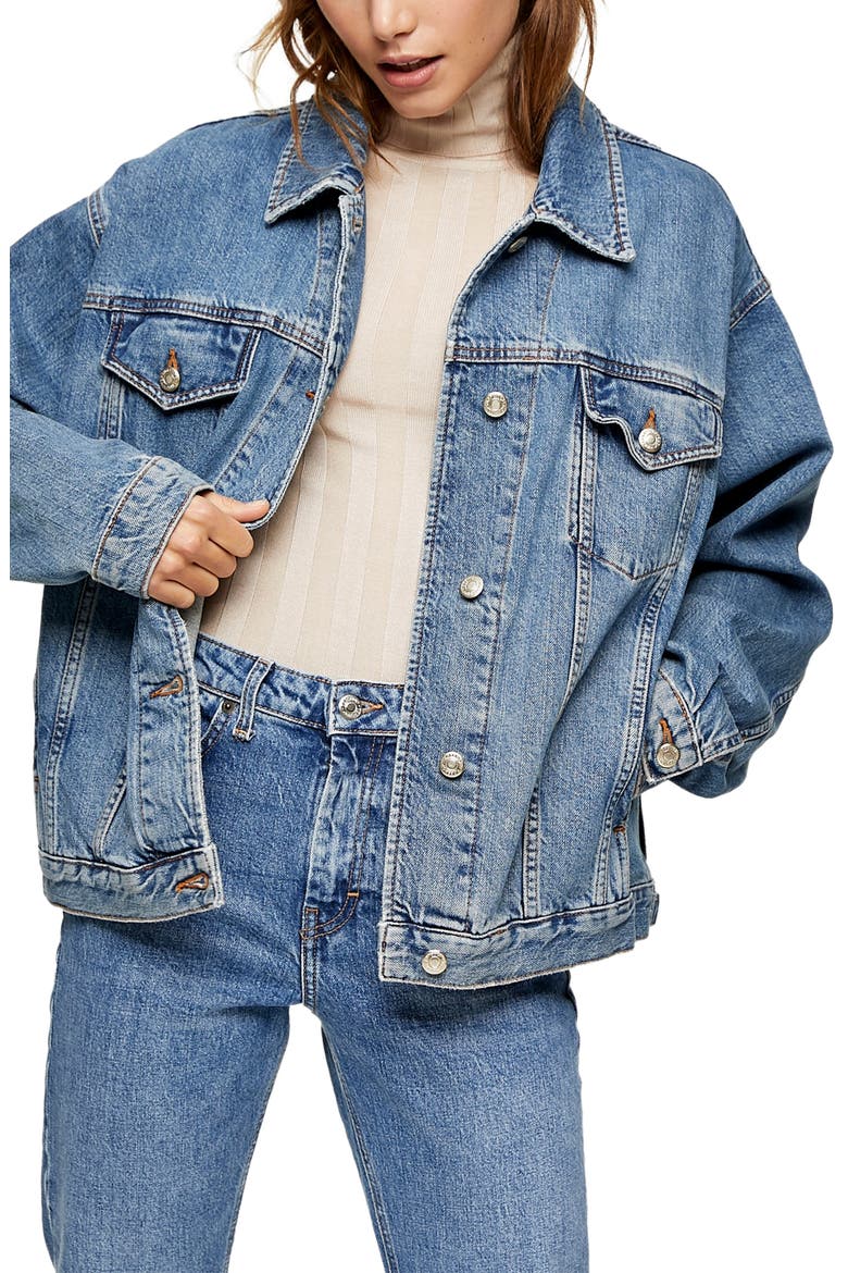 Oversize Denim Jacket, Main, color, MID DENIM