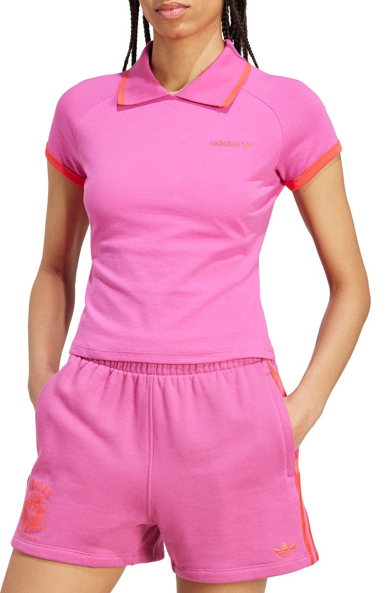 adidas Trefoil Logo Stretch Cotton Piqué Polo, Main, color, Semi Lucid Fuchsia