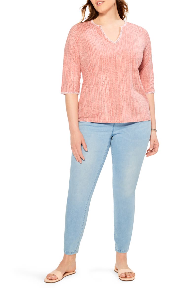 Slub Cotton Split Neck Top, Alternate, color, PINK MULTI