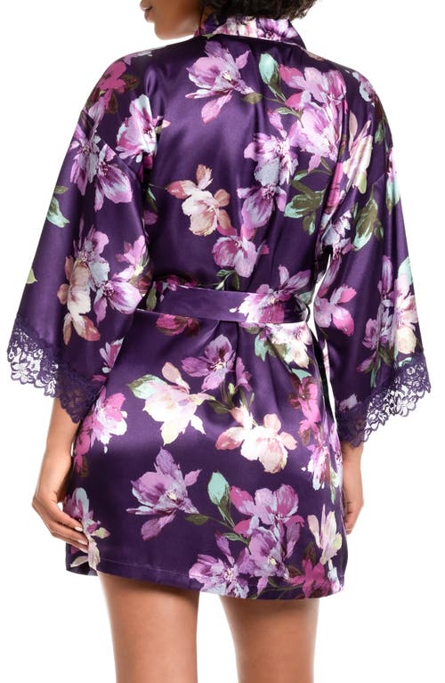 In Bloom By Jonquil Giovanna Lace Trim Satin Robe In Deep Purple