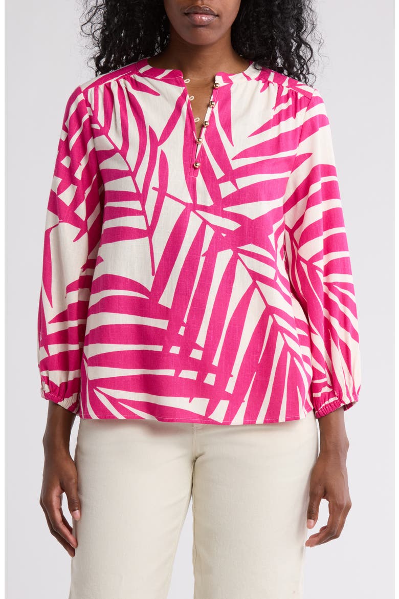 Palm Print Long Sleeve Top, Main, color, PINK / WHITE