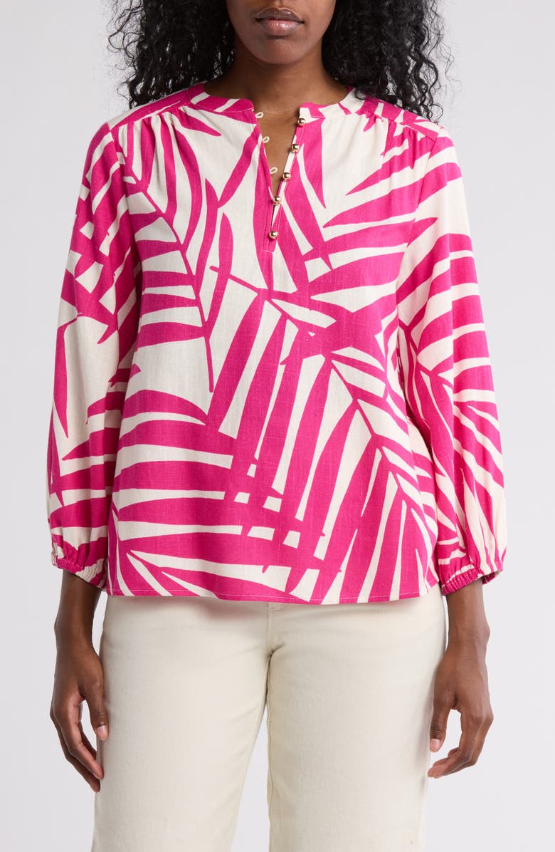 Gemma + Jane Palm Print Long Sleeve Top, Main, color, Pink / White