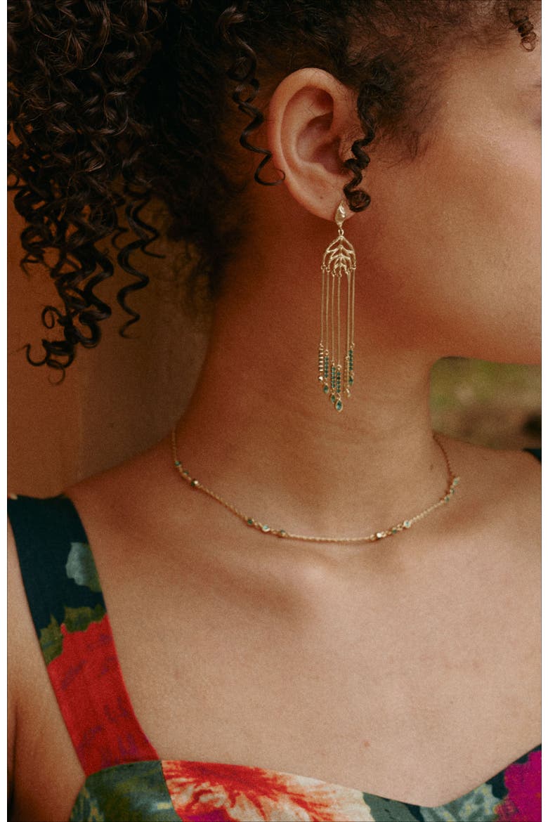 Verdant Whisper Tassels Earrings, Alternate, color, Gold & Green