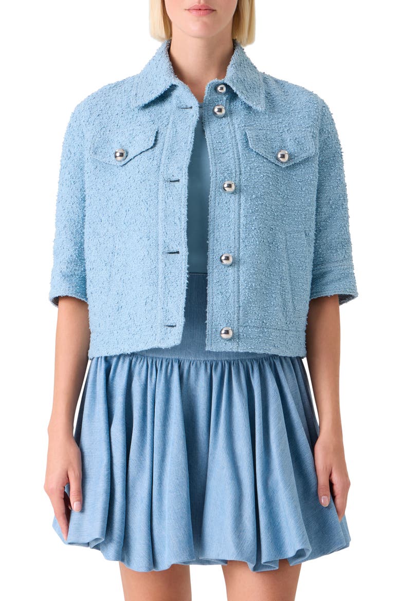 Cotton Blend Bouclé Jacket, Main, color, SKY BLUE