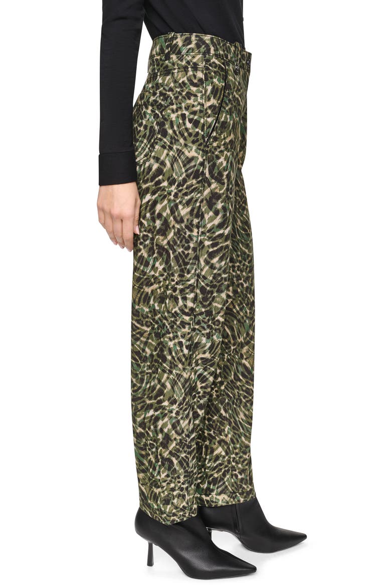Print Barrel Leg Sanded Twill Pants, Alternate, color, FOREST LEOPARD
