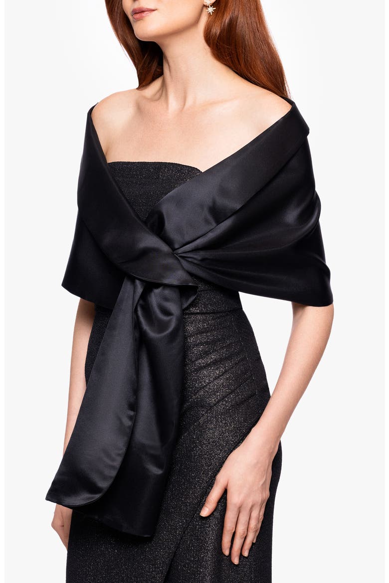 Satin Shawl Wrap, Alternate, color, BLACK