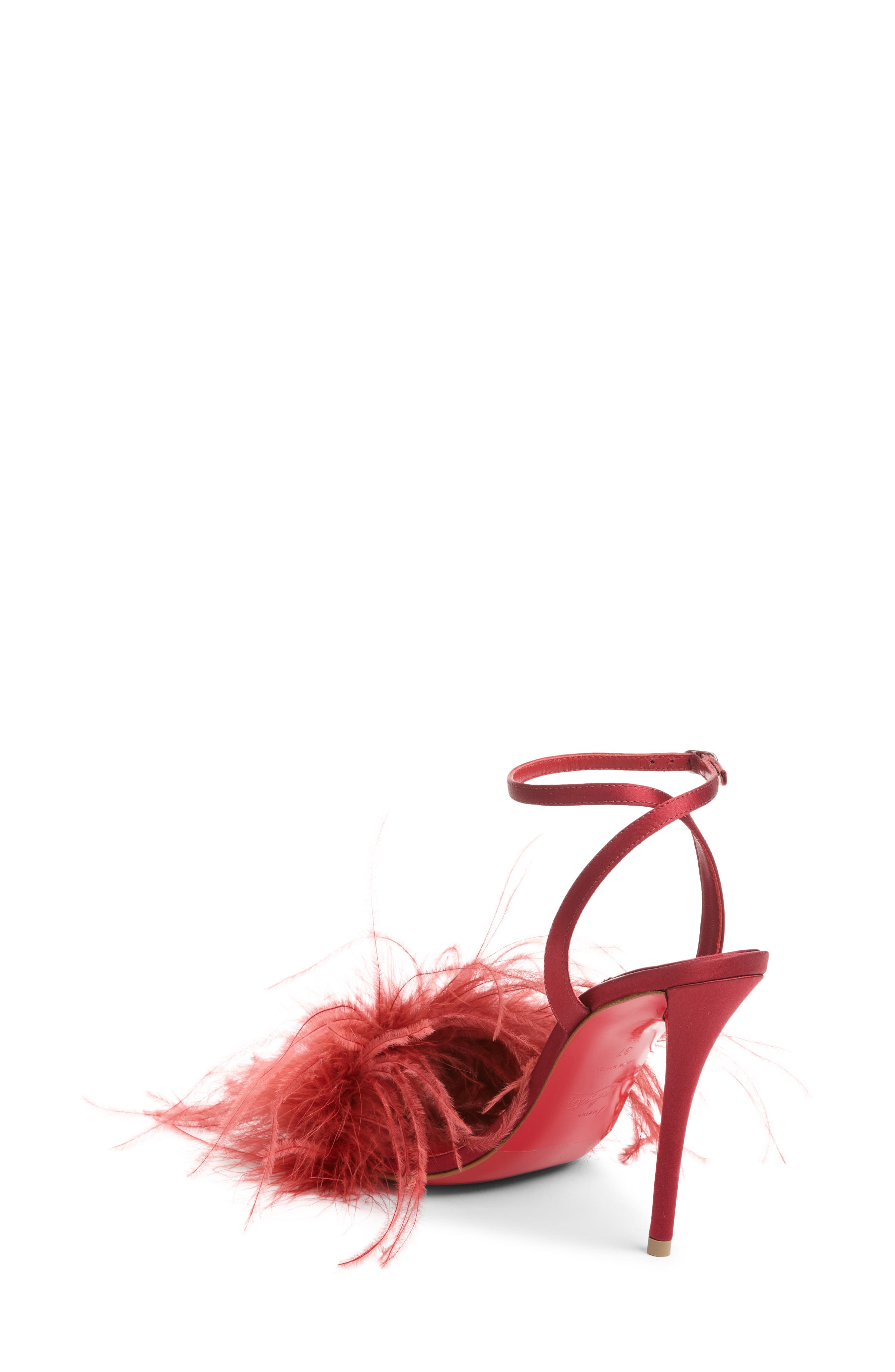 Miss Z Loubipoupi Feather Embellished Ankle Strap Sandal, Alternate, color, FEVER/ LIN FEVER