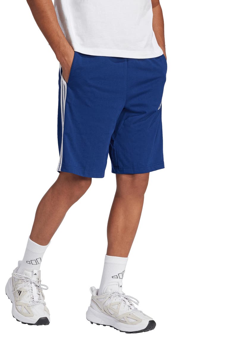 Essentials 3-Stripes Fleece Shorts, Alternate, color, DARK BLUE/ WHITE