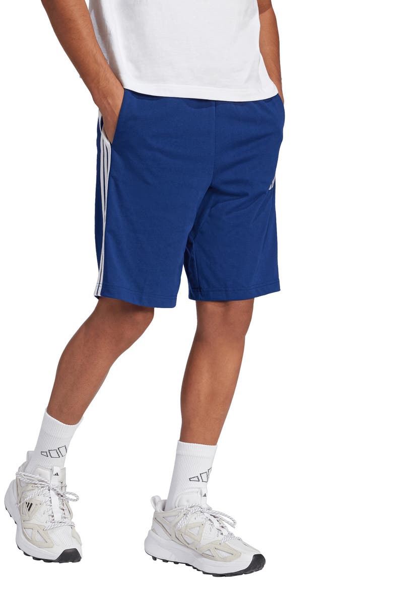 adidas Essentials 3-Stripes Fleece Shorts, Alternate, color, Dark Blue/ White