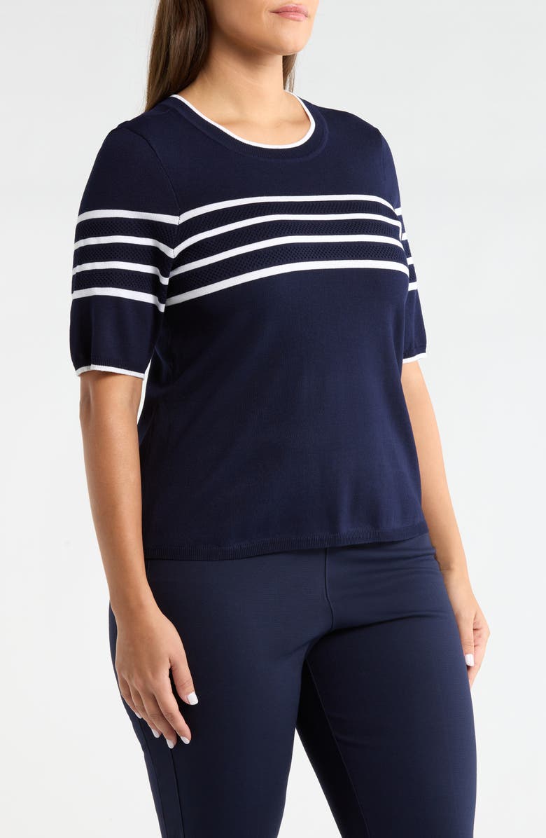 Liverpool Short Sleeve Crewneck Sweater, Alternate, color, Navy/ White Stripe