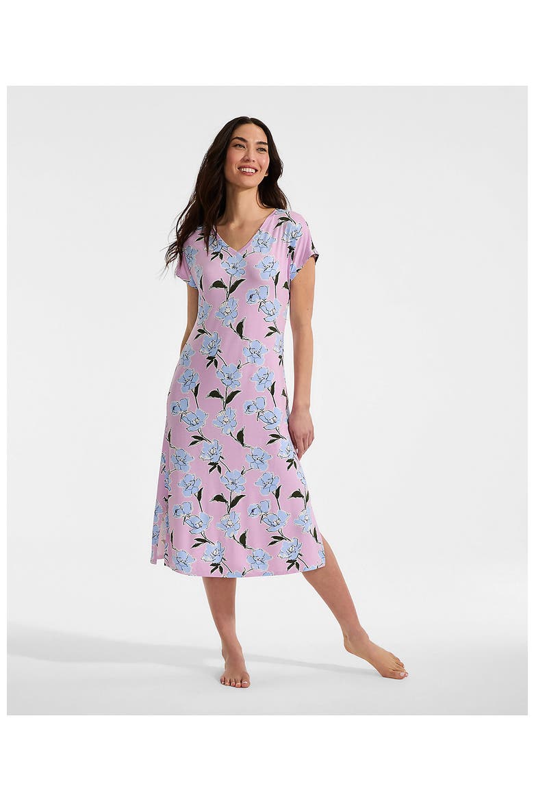 Short Sleeve Cooling Midi Nightgown, Alternate, color, Lilac Breeze Etched Floral