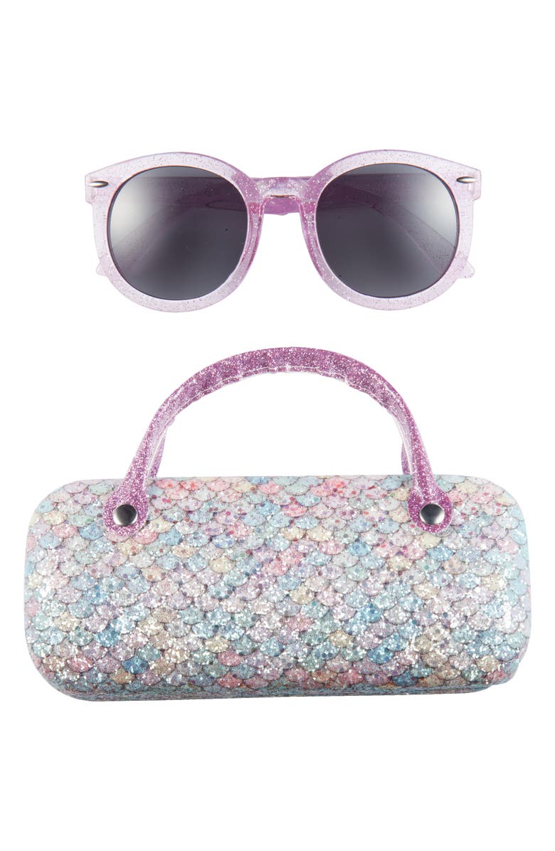 Capelli New York Kids' Round Sunglasses & Glitter Mermaid Case Set, Main, color, 