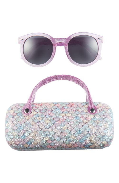 Capelli New York Kids' Round Sunglasses & Glitter Mermaid Case Set In Blue Cool Combo