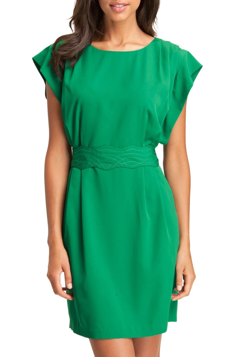Drape Sleeve Sash Belt Dress, Main, color, GREEN