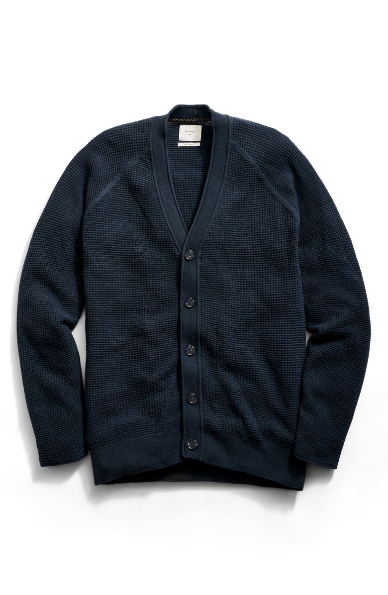 Billy Reid Cotton & Cashmere Mini Waffle Cardigan, Alternate, color, Carbon Blue