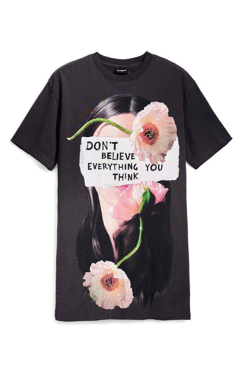 Desigual Floral Graphic T-Shirt Minidress, Alternate, color, Anthracite Gray