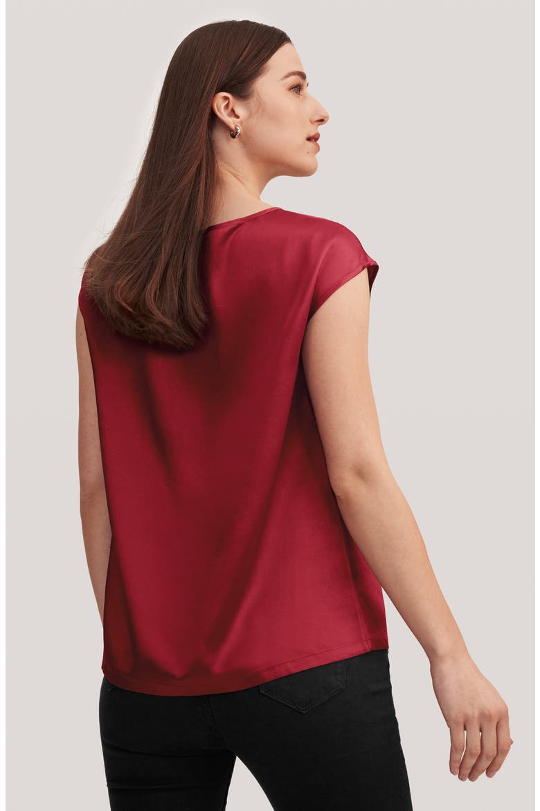 Women's Basic Cap Sleeves Silk Tee, Alternate, color, Claret