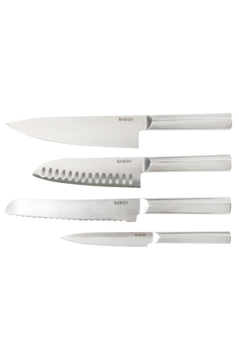 5-Piece German Steel Forged Knife Block Set with Magnetic Holder, Alternate, color, Silver