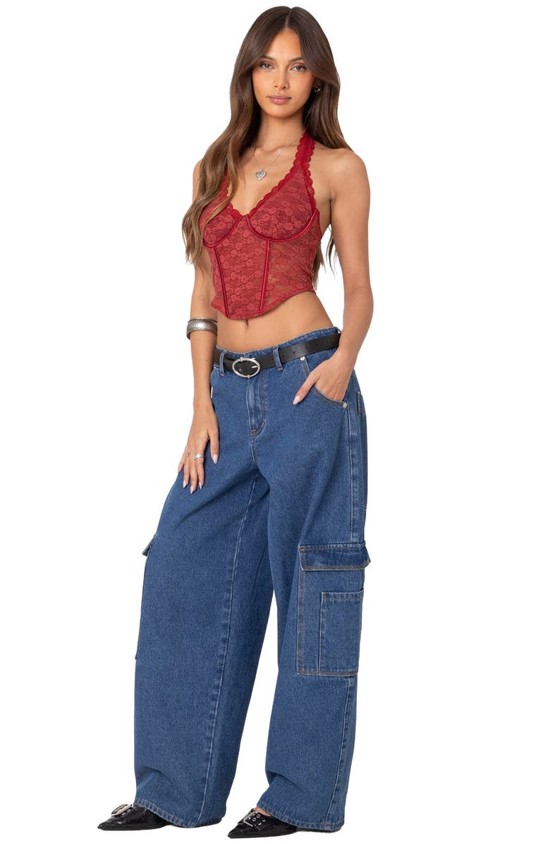 EDIKTED Chica Underwire Lace Crop Halter Top, Alternate, color, 