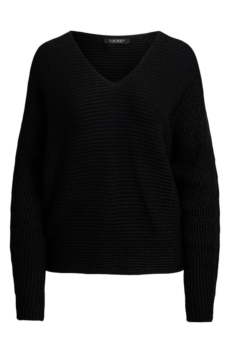 Lauren Ralph Lauren Metallic Rib Dolman Sleeve Sweater, Alternate, color, Black Metallic