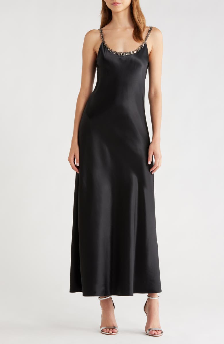 rag & bone Alessia Satin Slipdress, Main, color, Black