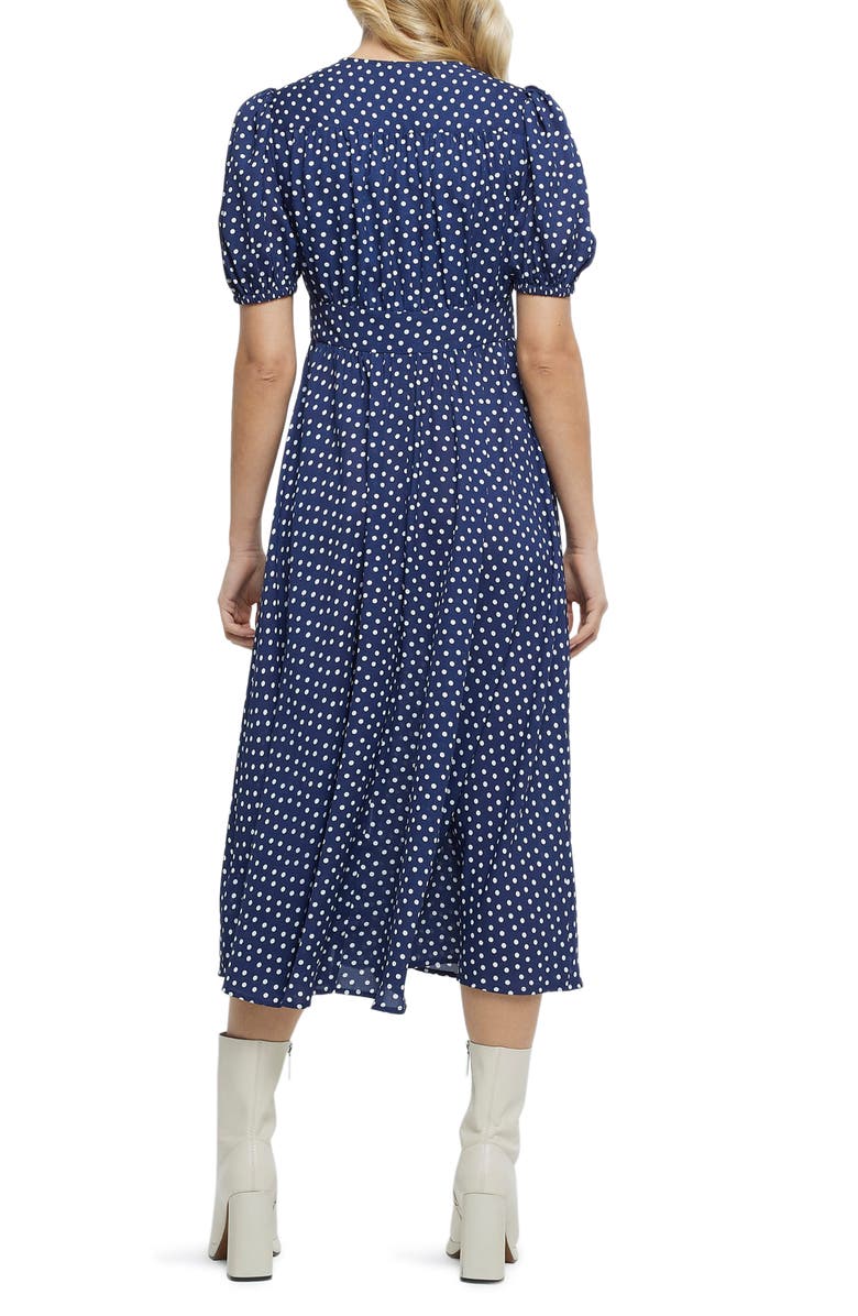 River Island Polka Dot Button Front Midi Dress, Alternate, color,