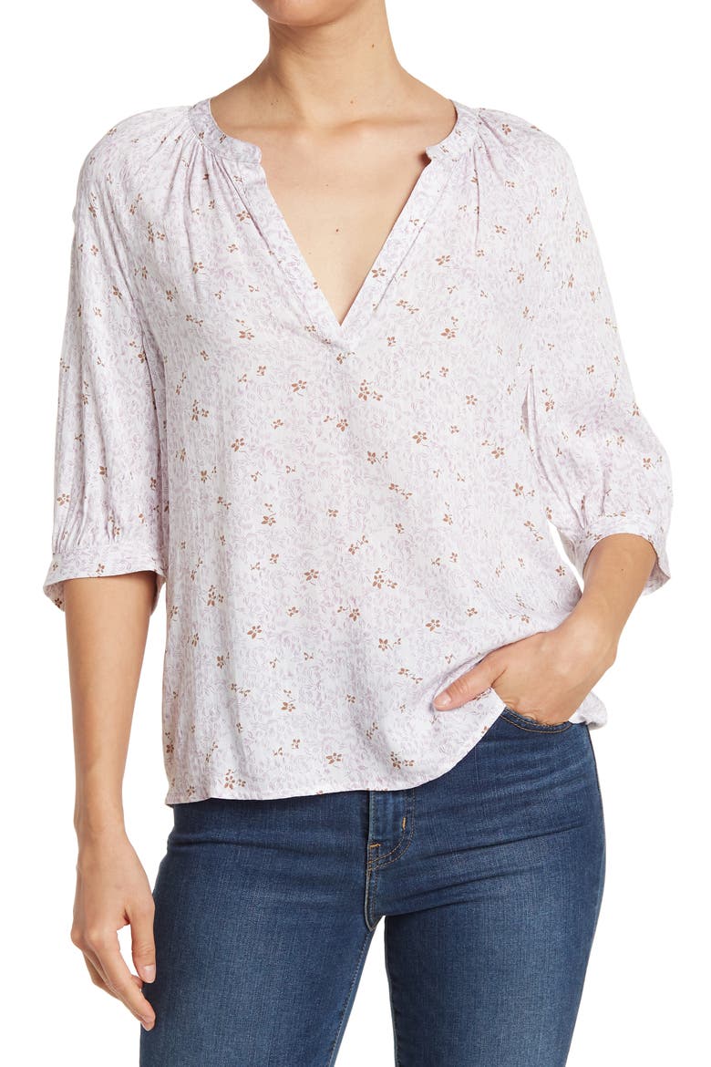 Short Sleeve Popover Top, Main, color, WHITE SCRAMBLED FLORAL