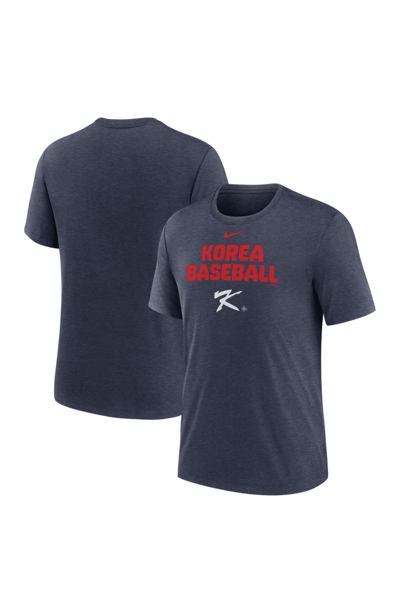 Nike Men's Nike Heather Navy Korea Baseball 2026 World Baseball Classic Stacked Tri-Blend T-Shirt, Main, color, Heather Navy