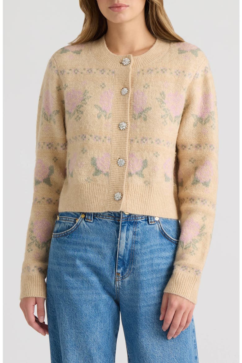 Jacquard Rose Cardigan, Main, color, CREAM