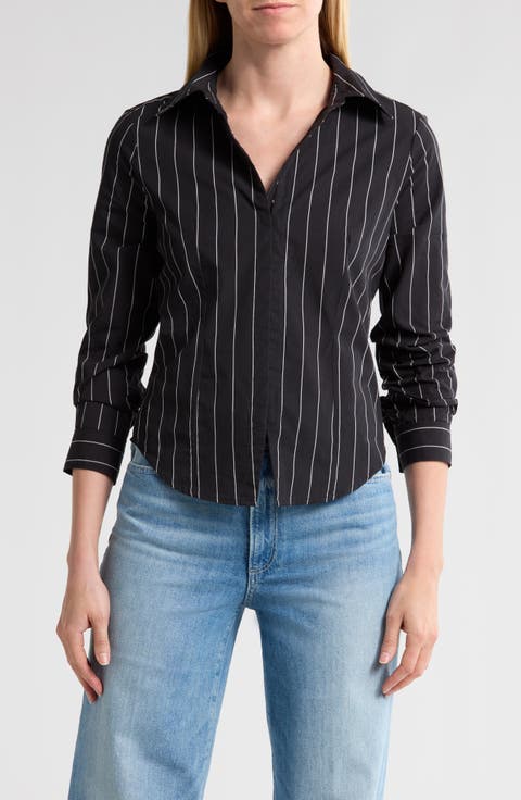 Rosaly Stripe Crop Button-Up Shirt