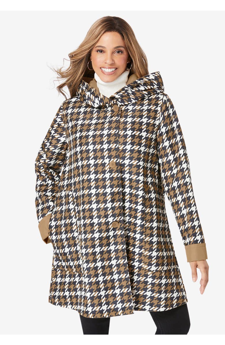 Jessica London Reversible A-Line Raincoat, Alternate, color, Dark Charcoal Dot