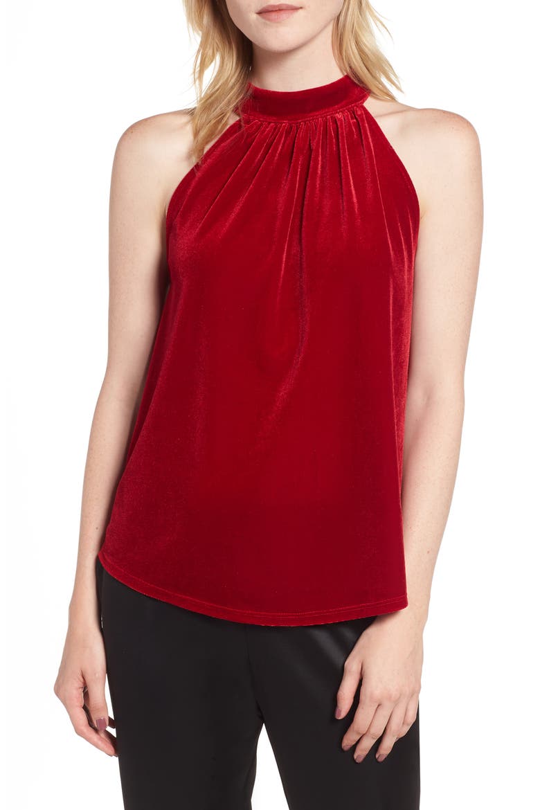 Gibson x Glam Squad Dede Velvet Tie Back Halter Top (Nordstrom Exclusive), Main, color, RED