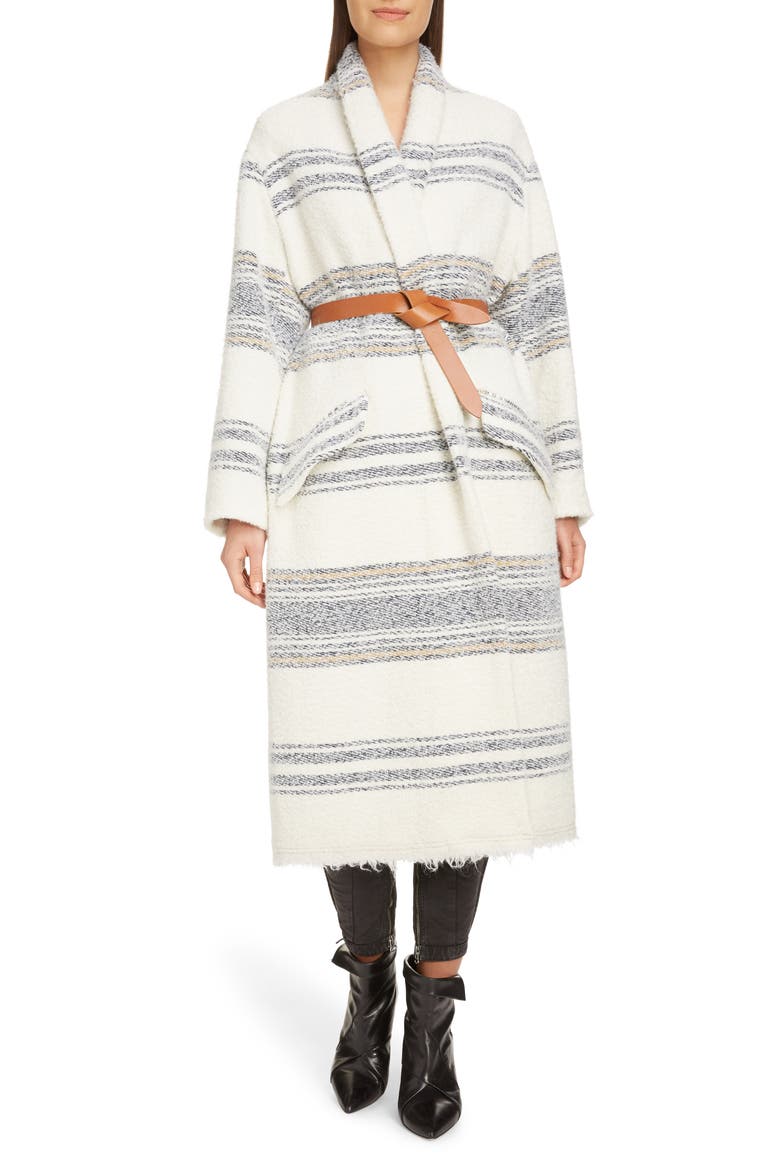 Faby Stripe Wool Blend Coat, Main, color, ECRU
