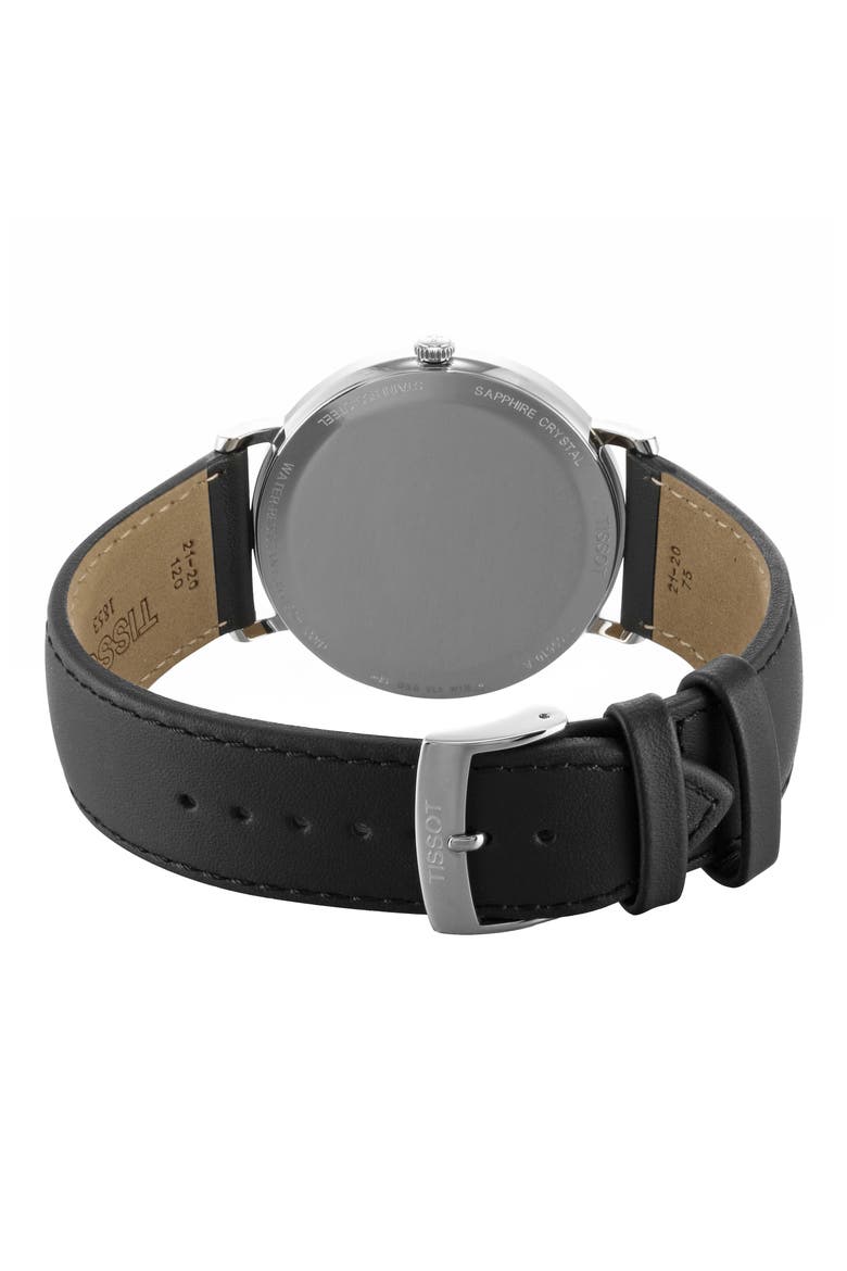 Everytime Leather Strap Watch, 42mm, Alternate, color, BLACK/ SILVER