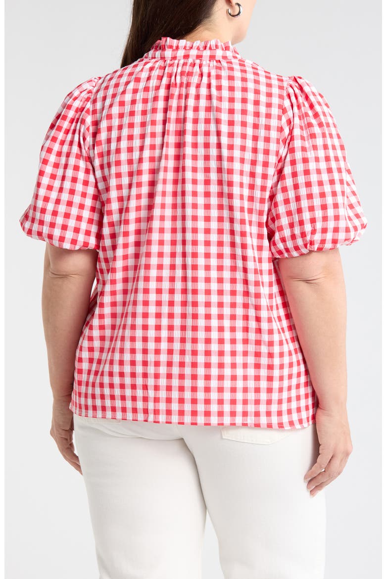 Ginham Ruffle Neck Top, Alternate, color, RED-WHITE