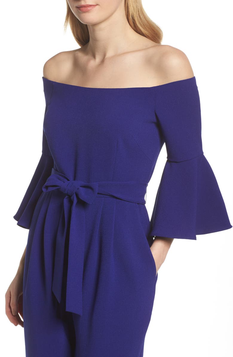 Eliza J Off the Shoulder Bell Sleeve Slim Leg Jumpsuit, Alternate, color,