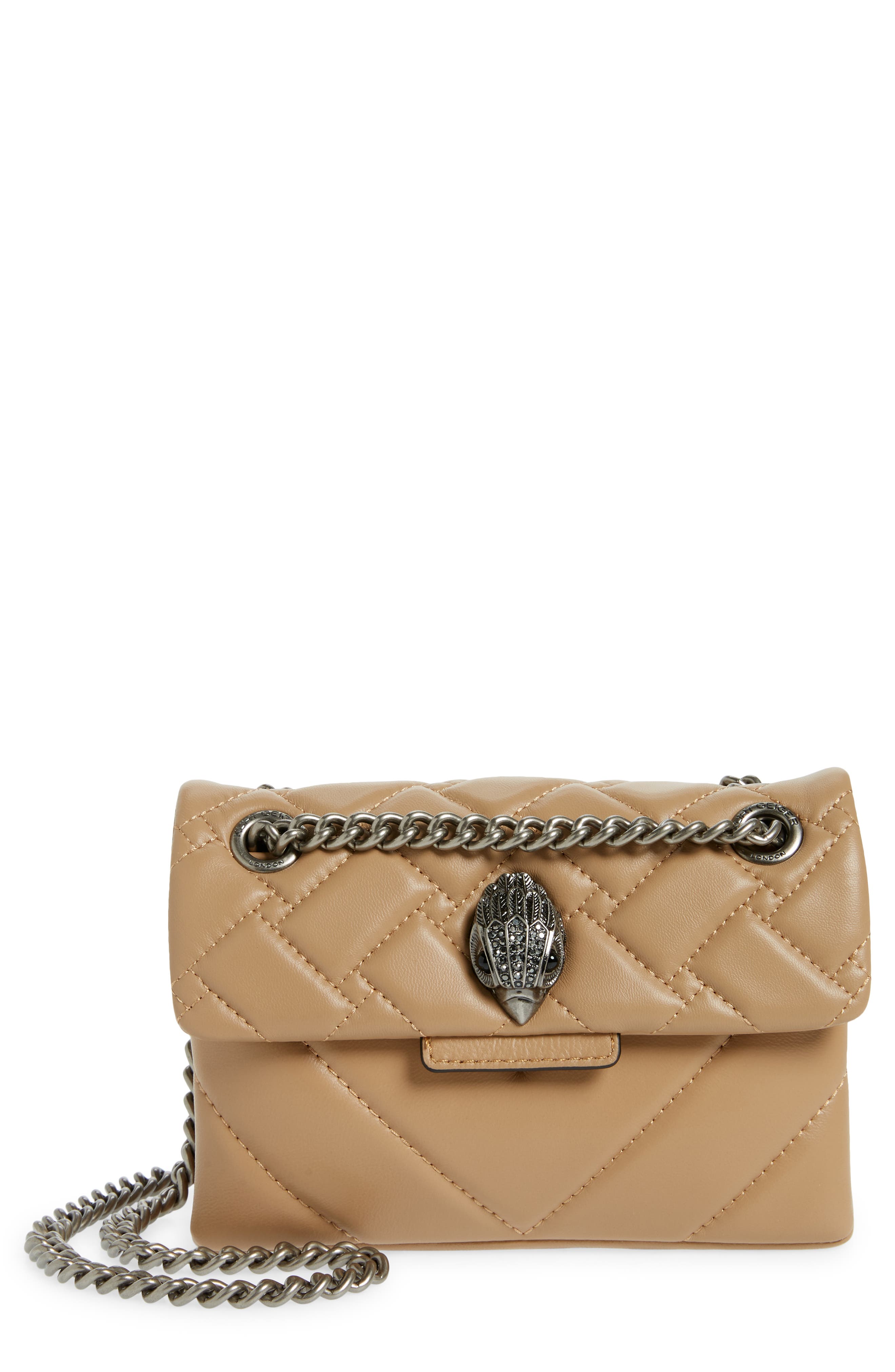 Kurt Geiger London Mini Kensington Quilted Leather Crossbody Bag, Main, color, Camel