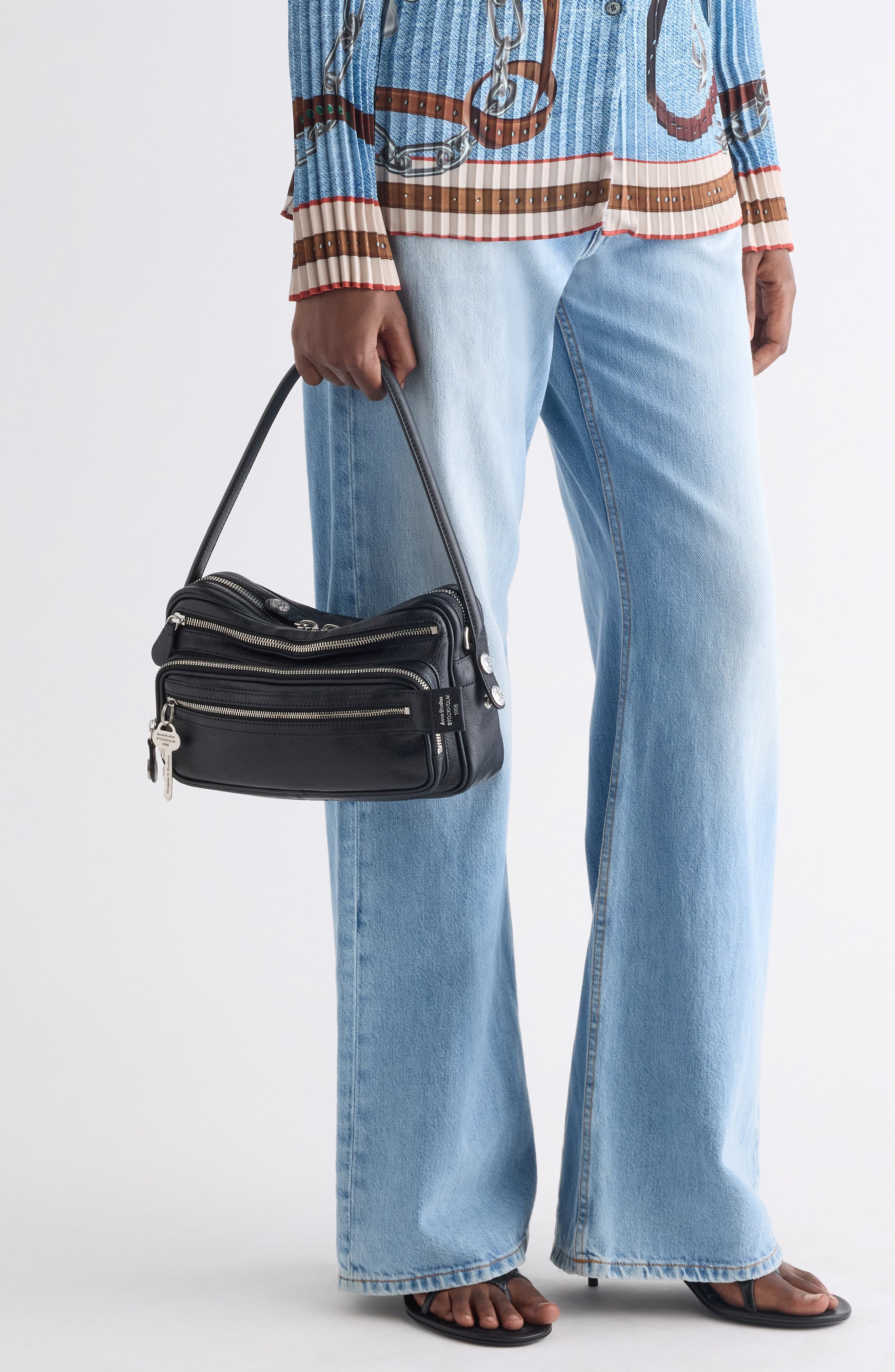 Acne Studios Small Camero Leather Shoulder Bag, Alternate, color, Black