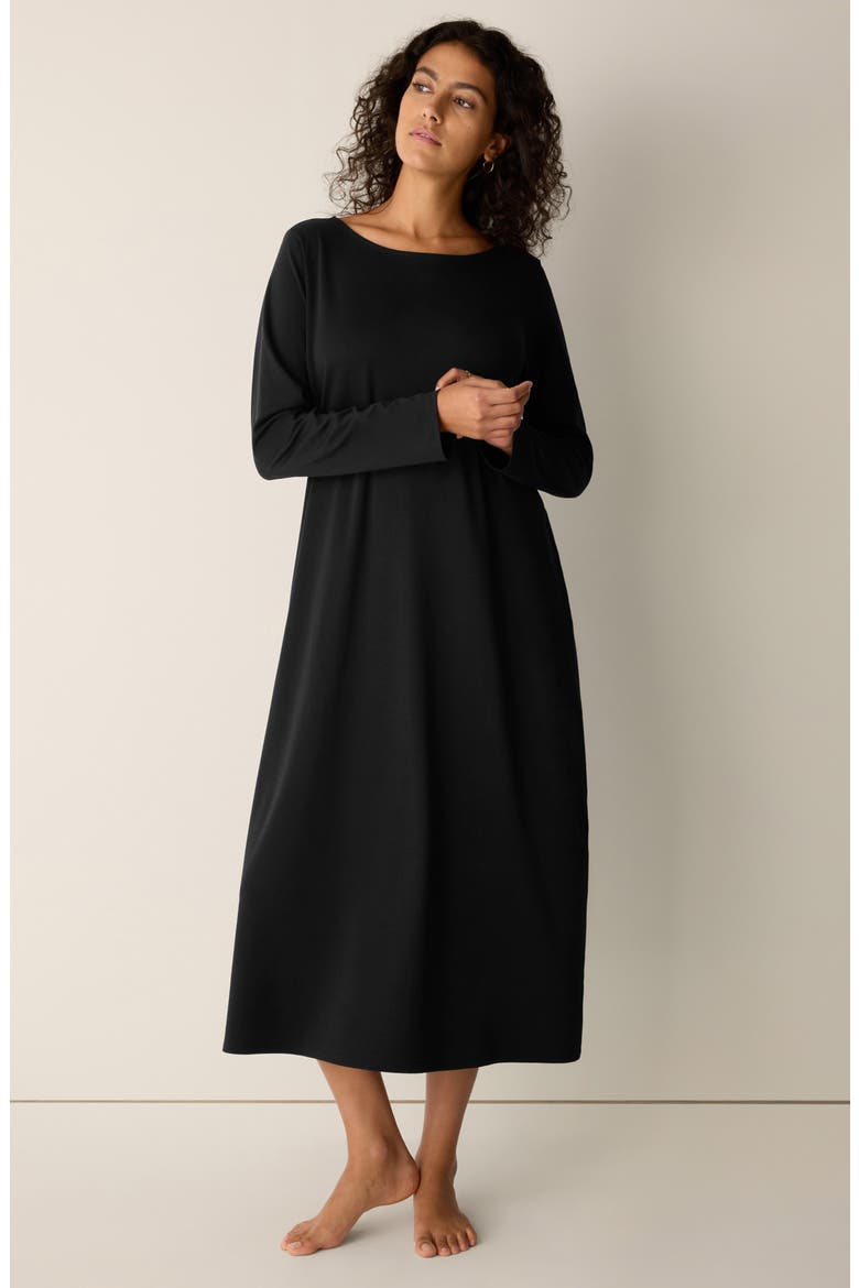Bateau Neck Organic Pima Cotton Midi Dress, Alternate, color, BLACK