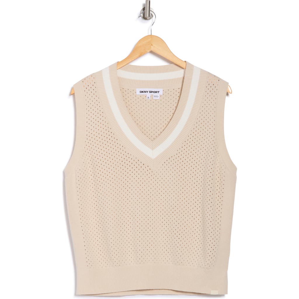 Dkny Sport Mesh V-neck Sweater Vest In Light City Khaki/ivory