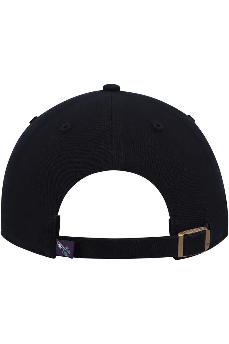 Men's '47 Black Charlotte Hornets Team Logo Clean Up Adjustable Hat, Alternate, color, Black